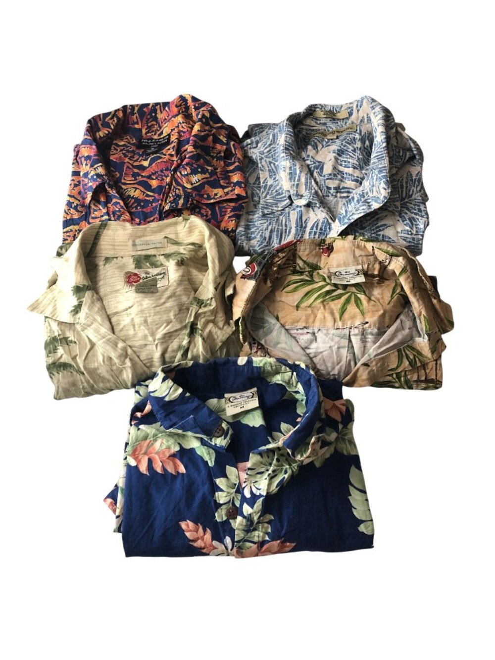 5 Assorted Mens Hawaiian Printed Shirts Damaged For Crafting/Repurpose Size M